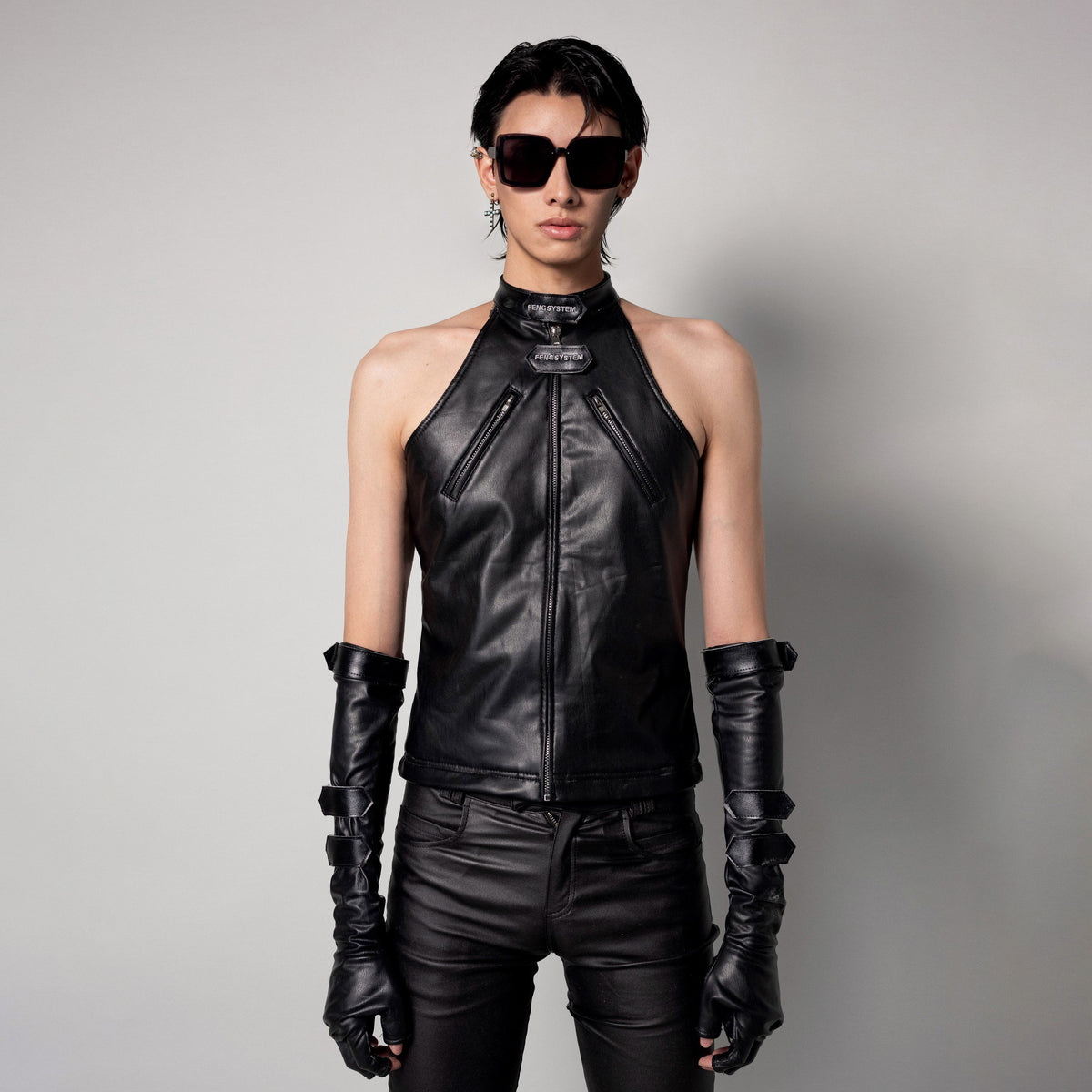 FENG LEATHER HALTER TOP