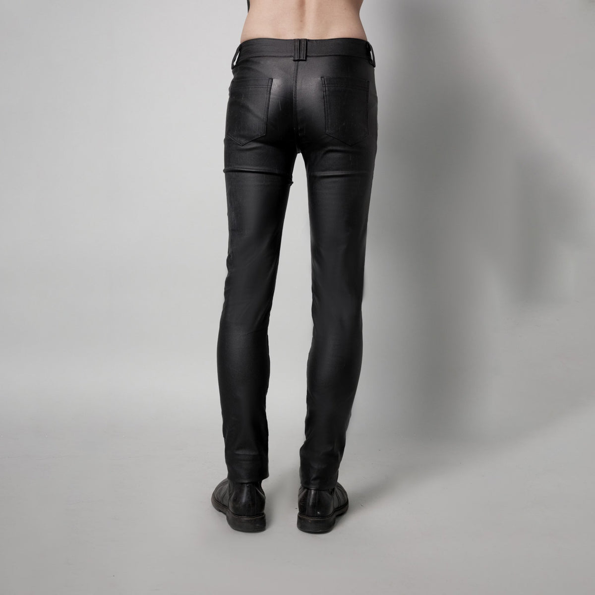 FENG SLIM-FIT LEATHER WAX PANTS